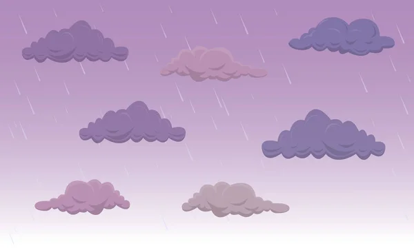 Conjunto de desenhos animados grandes e pesadas nuvens de trovão no céu. Ilustração vetorial . — Vetor de Stock