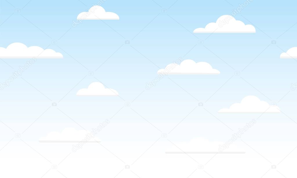 Seamless, vector flat clouds on light blue sky. Game assets.