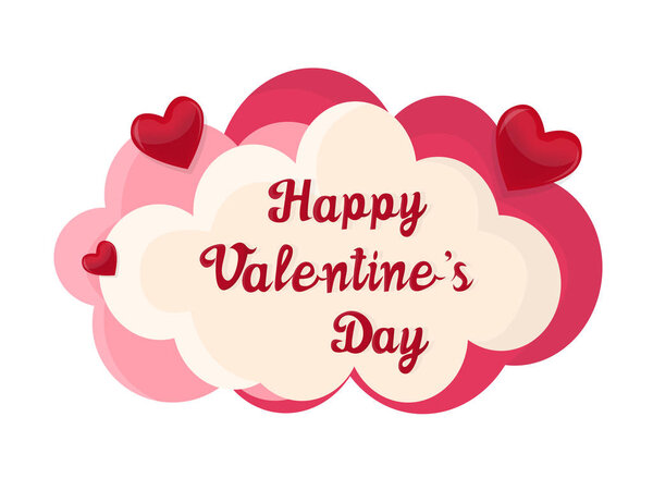  Happy Valentine's day on the sweet clouds. Handwritten beautiful lettering. Greeting vector card for webdesign.