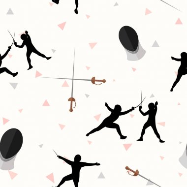 Seamless vector fencing people with rapiers and masks. Tile background. clipart