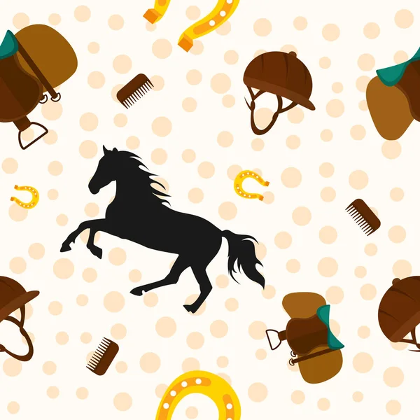 Caballo sin costuras y ropa de jinete. Ilustración vectorial. Fondo del azulejo . — Vector de stock