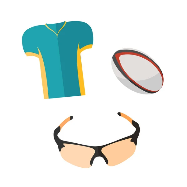 Uppsättning av cykling sport element vektorillustration. Rugby shirt med glasögon och boll på den vita bakgrunden. — Stock vektor