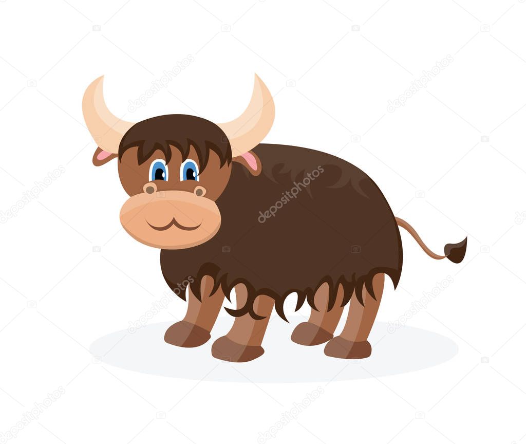 Vector yak cartoon character. Cute illustration for child book.