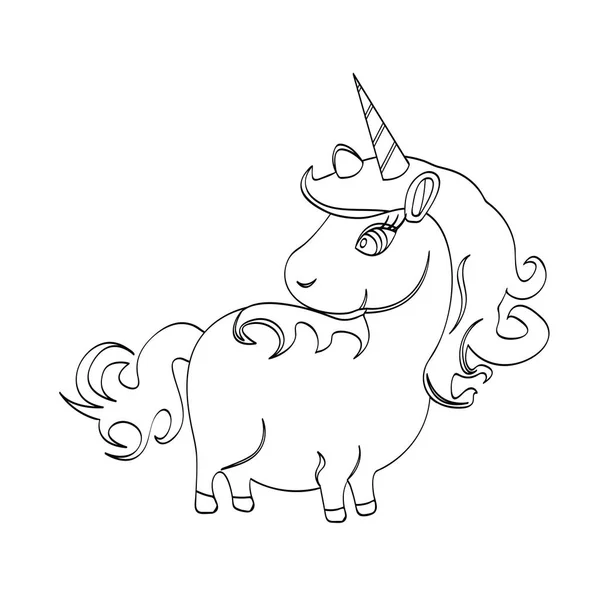 Delinear animal de dibujos animados unicornio para los niños dibujo. Ilustraciones vectoriales de caballo dibujado a mano. Niños educacionales pintura juego . — Vector de stock