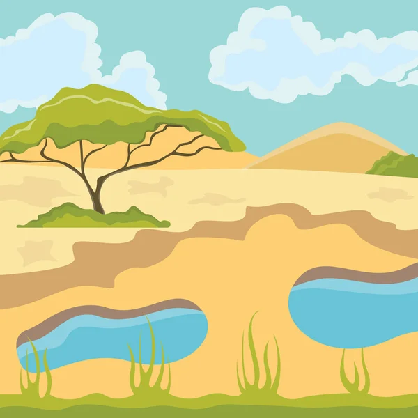 Pequeño oasis en el desierto de arena. Ilustración vectorial . — Archivo Imágenes Vectoriales