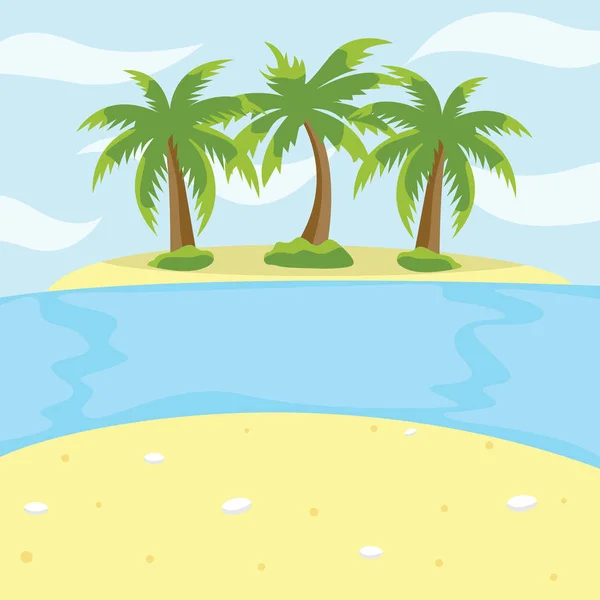 Pequeña isla deshabitada con palmeras. Ilustración vectorial . — Archivo Imágenes Vectoriales