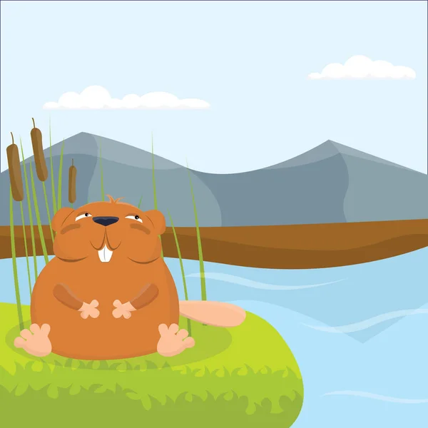 Uroczy mocny bobrów na rzece. Ilustracja wektorowa. — Wektor stockowy