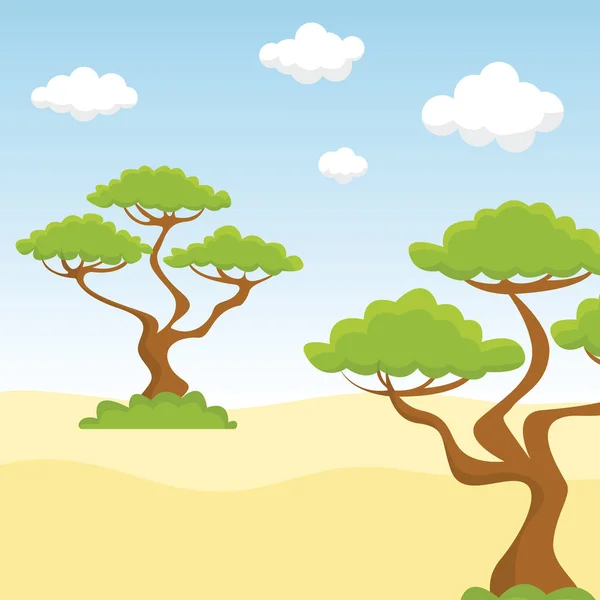 Ζευγάρι δέντρα στην αμμώδη έρημο. Εικονογράφηση διάνυσμα. — Διανυσματικό Αρχείο