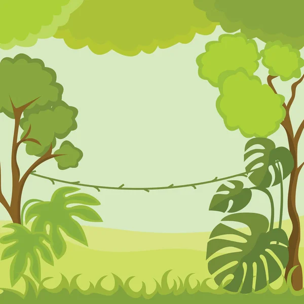 Liana y árboles en las profundidades de la selva. Ilustración vectorial . — Archivo Imágenes Vectoriales