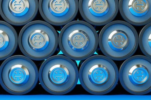 Rendering Vieler Lithiumzellen Batterien Lagerung Von Glänzenden Akkus — Stockfoto