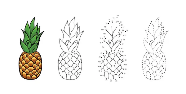 Ensemble vectoriel d'ananas dessin pour enfants. Page de jeu éducative enfant . — Image vectorielle