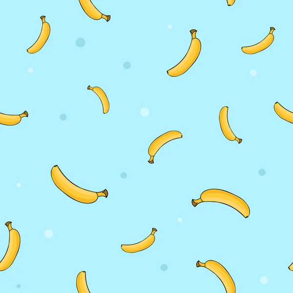Sömlös uppsättning färska mogna bananer på blå bakgrund. Vektorillustration. — Stock vektor