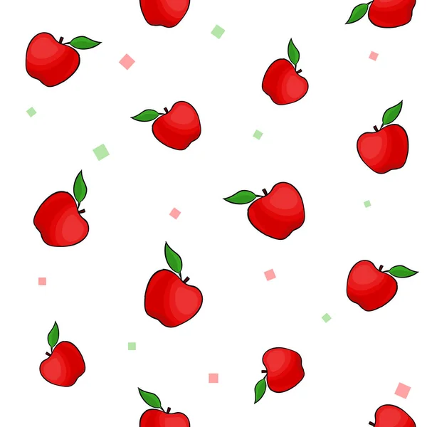 用五颜六色的五彩纸屑在白色背景上无缝地收集果汁红苹果。矢量插图. — 图库矢量图片