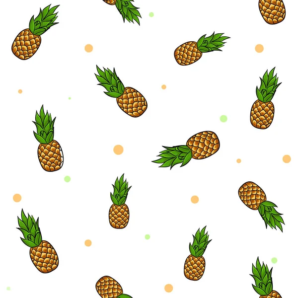 Pattern set of exotic pineapples on the white background with colorful confetti. Vector illustration. — Stock Vector