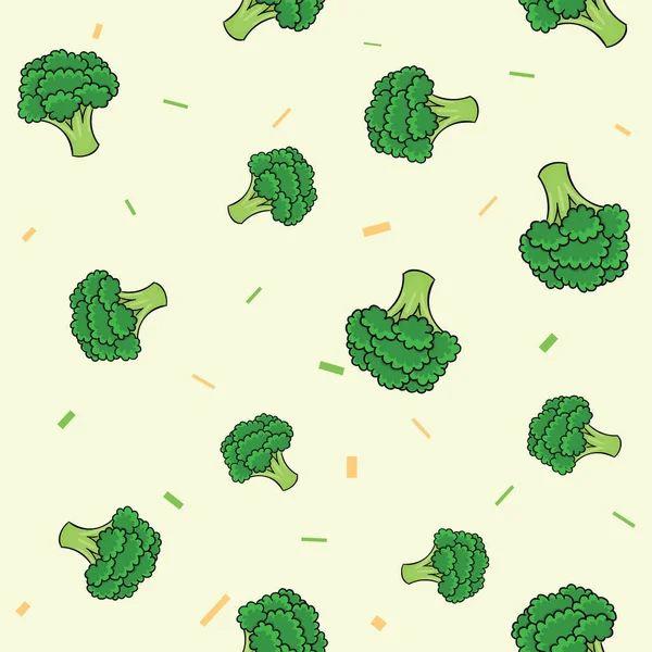 Conjunto de verduras sin costura de brócoli sobre fondo amarillo. Ilustración vectorial . — Vector de stock