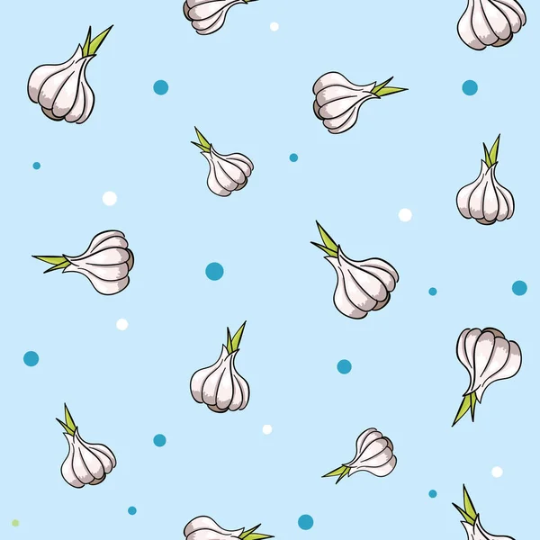 Ensemble de légumes sans couture d'ail frais parfumé avec des points colorés sur fond bleu. Illustration vectorielle . — Image vectorielle
