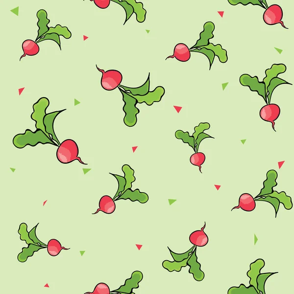 Ensemble de légumes sans couture de radis croustillants naturels avec confettis sur fond rose. Illustration vectorielle . — Image vectorielle