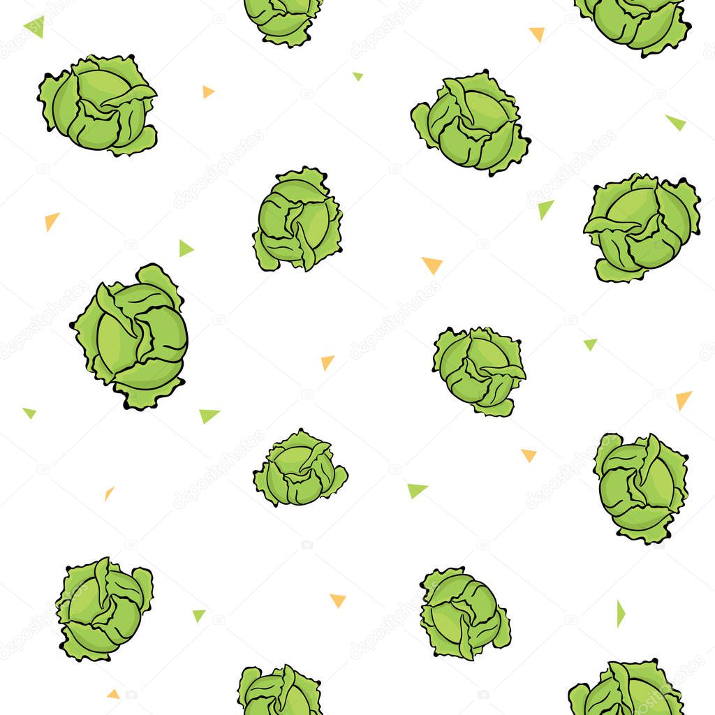 Seamless vegetables set of cabbages on white background. Vector illustration.