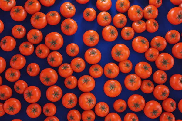 Ein Bund Frischer Tomaten Auf Blauem Grund Mit Grünem Zweig — Stockfoto