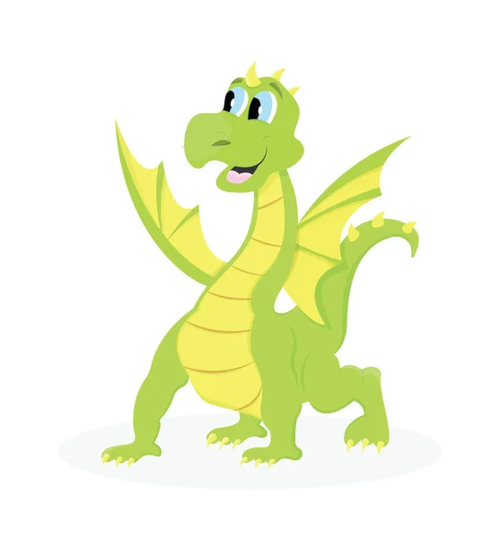 Magic tall green dragon. Fantastic cartoon animal. Isolated vector Illustration. — Stock Vector