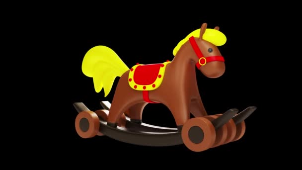 シームレスなループ アニメーションでの回転の車輪を持つ現実的なかわいい馬 美しい幼稚園グッズ レンダリング図 — ストック動画