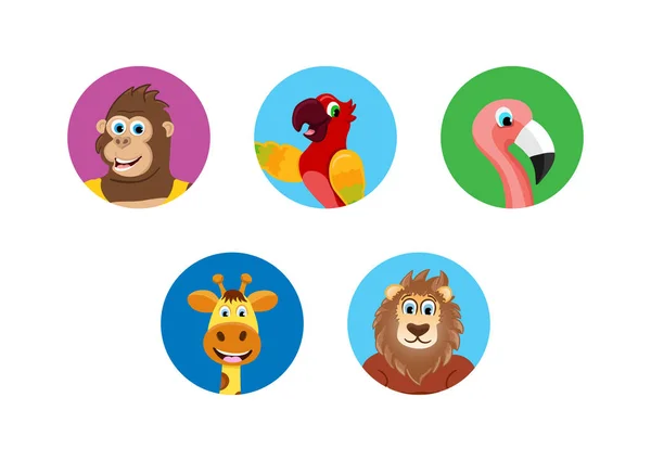 Cinco animales aislados iconos sobre el fondo blanco. Personajes coloridos de avatar. Ilustración vectorial . — Archivo Imágenes Vectoriales