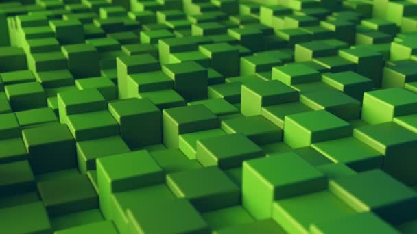 许多抽象立方体在绿色背景上平稳地上下移动 3D循环动画 — 图库视频影像