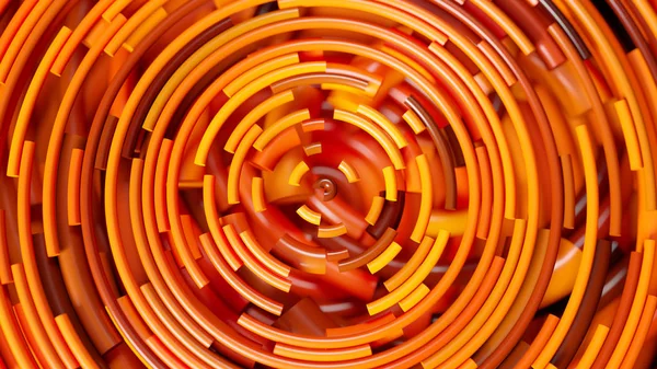 トップビューカメラ付きの創造的なオレンジ色の丸パイプ 3Dレンダリング図 — ストック写真