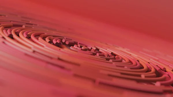 Tubos Redondos Rojos Abstractos Con Cámara Bokeh Ilustración Renderizado — Foto de Stock