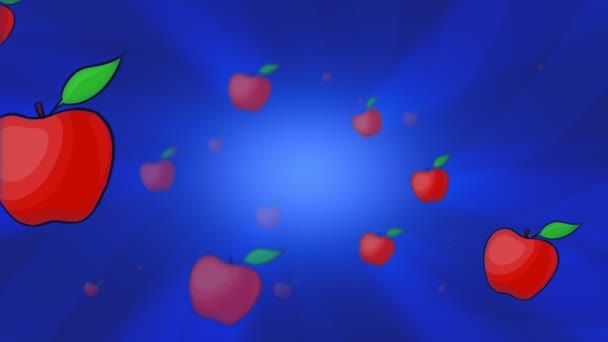 红色的苹果慢慢地在蓝色的背景上移动 3D循环动画 — 图库视频影像