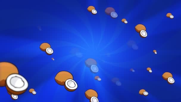 茶色のココナッツをゆっくりと青の背景に移動します 3Dシームレスアニメーション — ストック動画