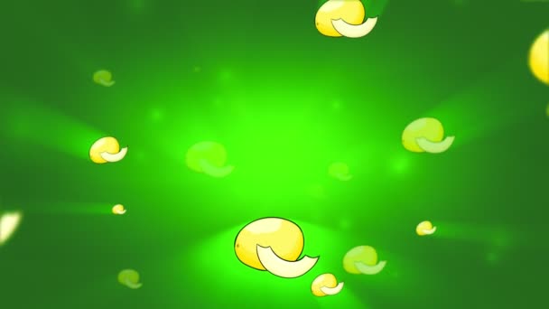緑の背景に回転する明るい輝きからゆっくりと動くカラフルなメロン 3Dループアニメーション — ストック動画