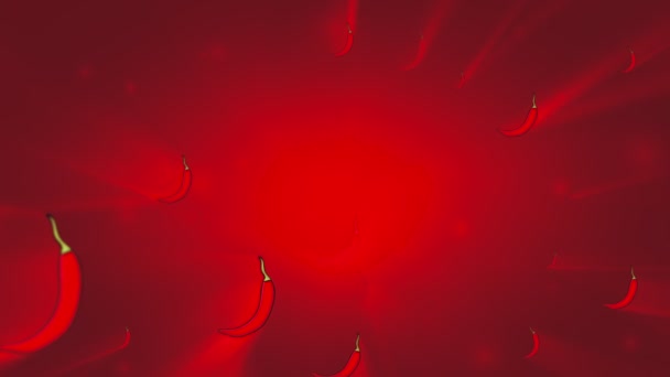 辣椒酱辣椒平稳地在红色的背景上移动 3D无缝循环动画 — 图库视频影像