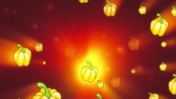 黄色的胡椒平稳地在橙色的背景上移动 3D循环动画 — 图库视频影像