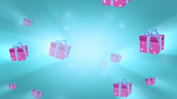 Beautiful Gift Box Moves Forward Turquoise Background Valentine Day Seamless — Stock Video