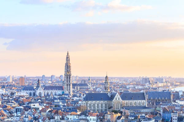 View over Antwerp with cathedral of our lady taken — Stock Photo, Image