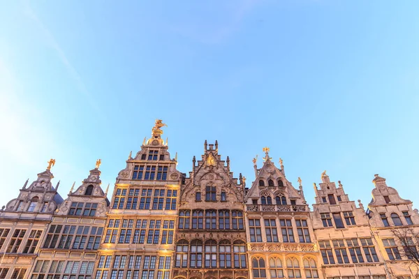 Typical houses in the city of Antwerp at sunset — Stock Photo, Image