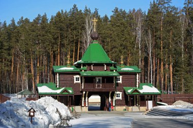  Ahşap Rus Ortodoks Hıristiyan Gate Kilisesi Ganina Yama Manastırı.