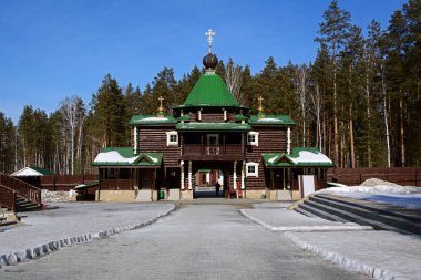 Ahşap Rus Ortodoks Hıristiyan Gate Kilisesi Ganina Yama Manastırı.