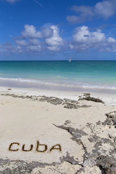 Inscription Beach Sand Cuba Vertically — Stock Photo, Image