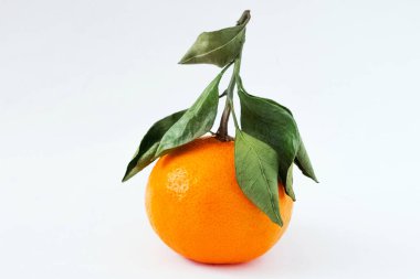 Beyaz arka planda mandalina. Beyaz arka planda yeşil yapraklı Mandarin veya Clementine