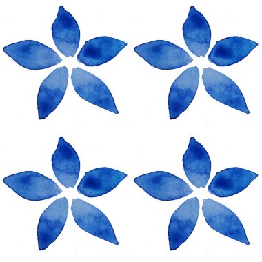 El çizimi suluboya, dikişsiz çiçek arkaplanı. Beyaz arka planda mavi çiçekler. Resim, kumaş ve ambalaj için uygundur. Moda, moda 2020 Rengi: Klasik mavi.