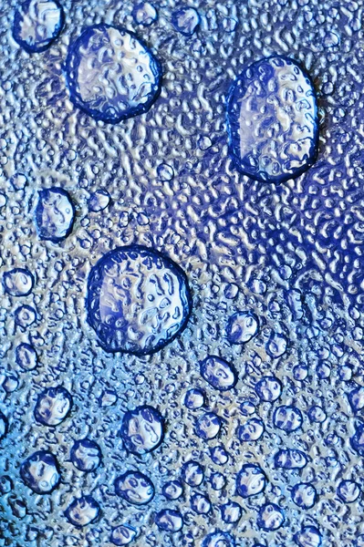 Gotas Pele Couro Artificial Close Gotas Água Textura Molhada Azul — Fotografia de Stock
