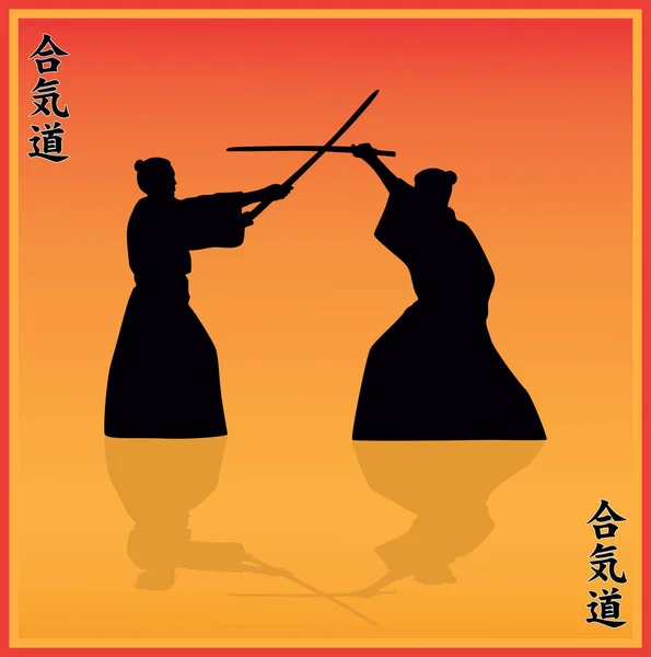 Illustration, deux hommes montrent l'Aïkido . — Image vectorielle
