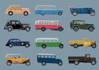 Retro otomobil Infographics kümesi.