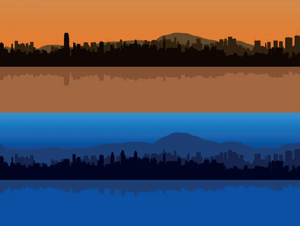 Ilustración, de una gran ciudad y el océano . — Vector de stock