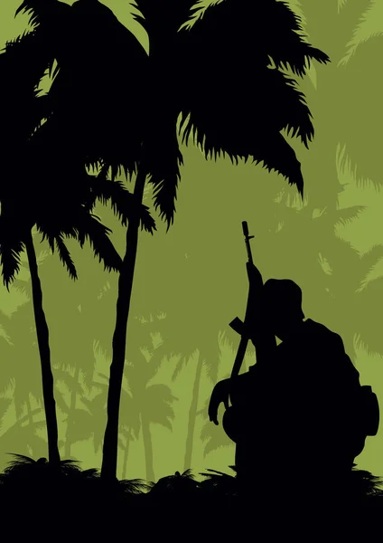 Un soldat en mission dans la jungle . — Image vectorielle