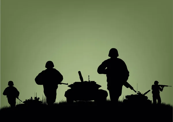 Soldats sur l'exécution des opérations de combat . — Image vectorielle