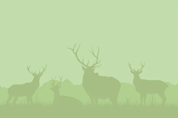 A herd of deer on a green background. — Stock Vector
