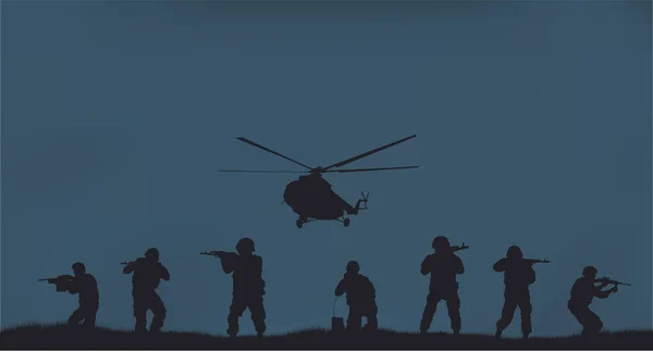 Soldati sullo svolgimento della missione di combattimento . — Vettoriale Stock